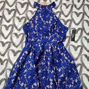 Lulus royal blue & nude skater halter Dress